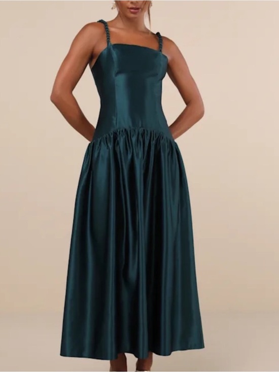 Lulus Dresses & Skirts - Lulus Modern Adoration Emerald Satin Backless Lace-Up Maxi Dress - Medium